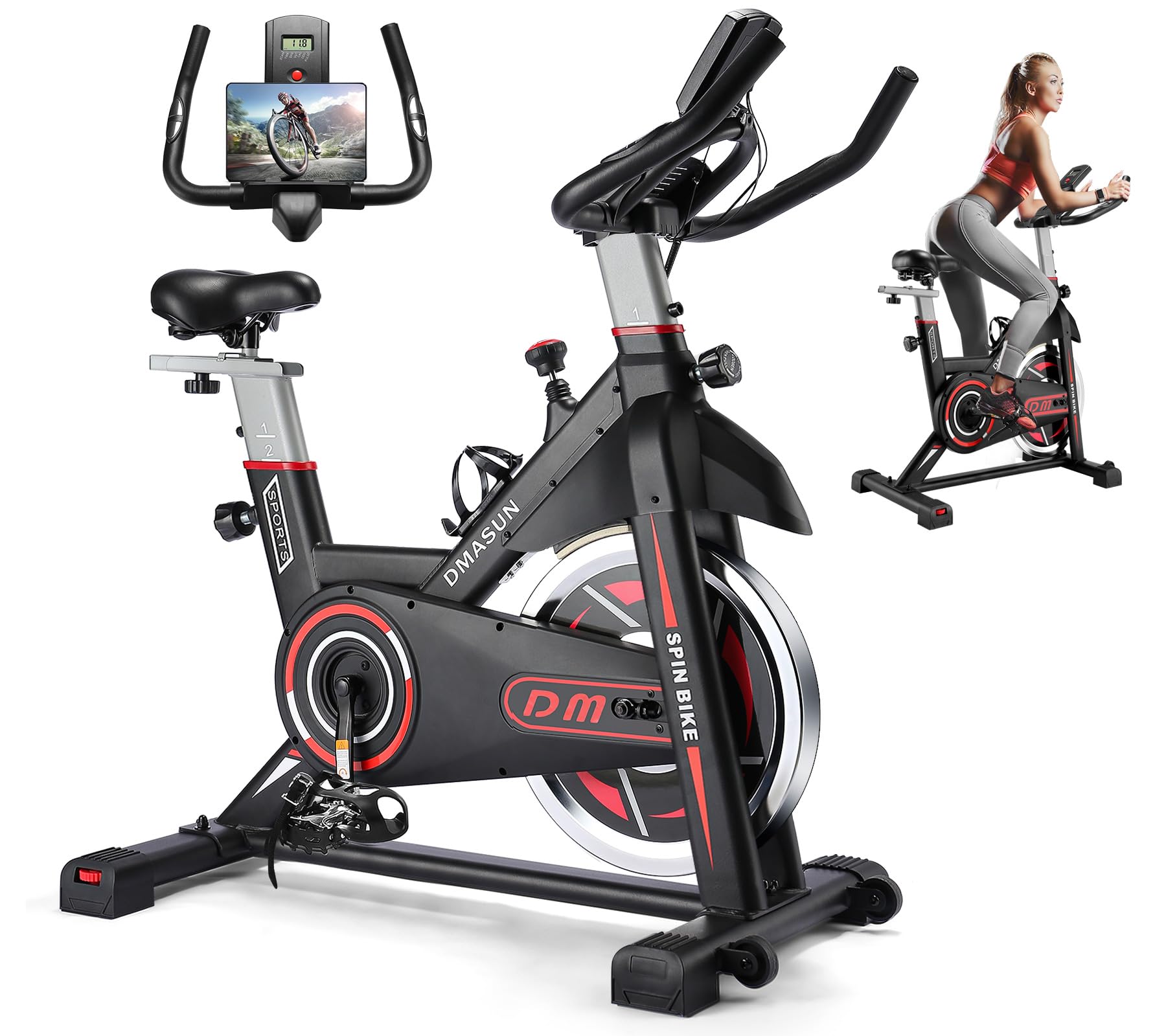 DMASUN Exercise Bike, Silent Magnetic Resistance Stationary Bike for Home with 330 LBS Capacity, Indoor Bike with Comfortable Seat Cushion, Digital Display with Pulse