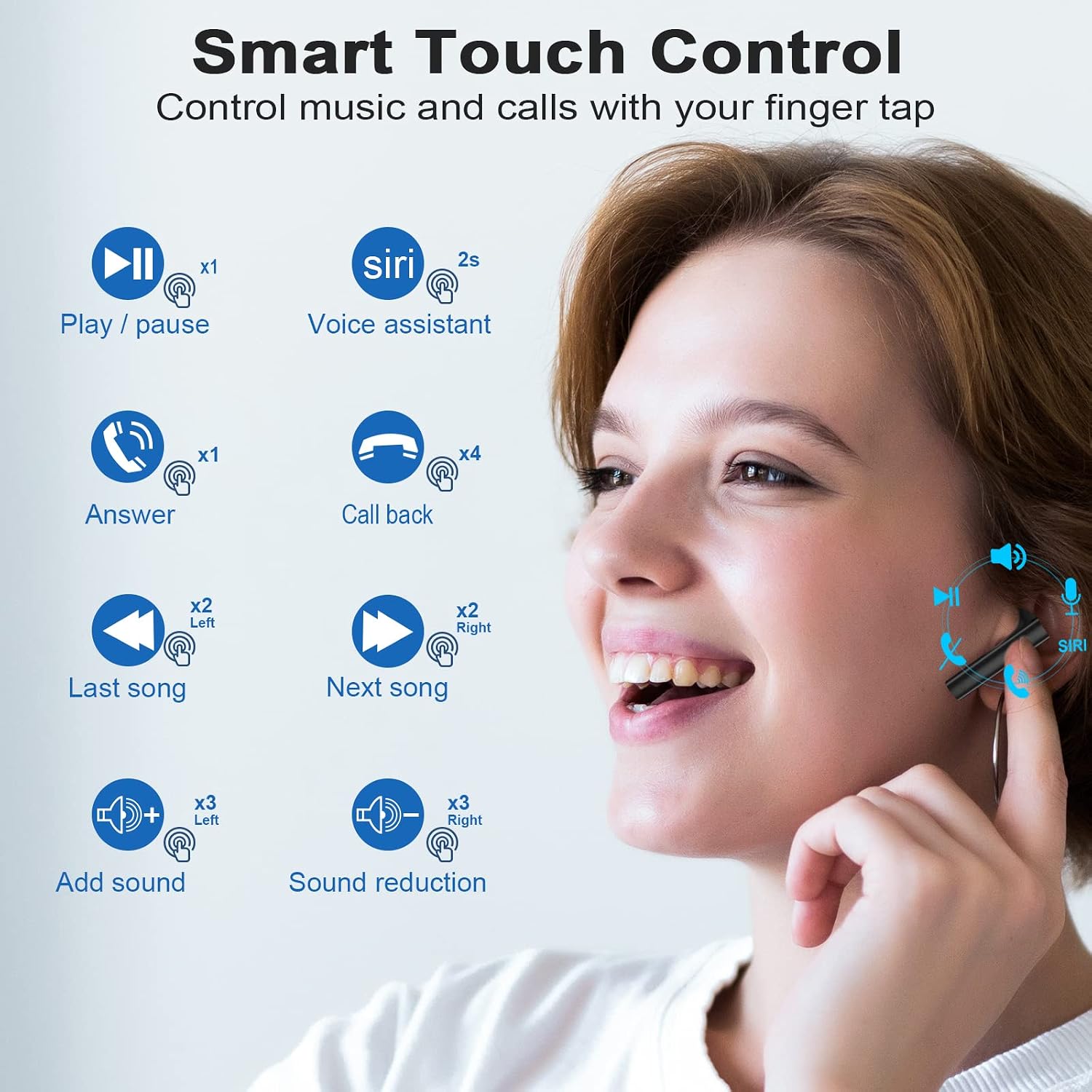 shishae Wireless Earbuds Bluetooth 5.0 Headphone Hi-Fi Stereo Sound Built-in Mic Touch Control in-Ear LED Power Display Ear Buds Wireless Earphones for Workout Running Work