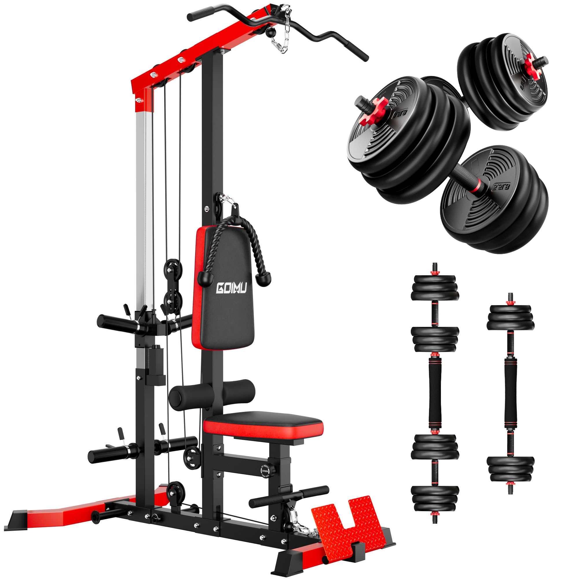 LS01 LAT Pulldown Machine, LAT Row Cable Machine with AB Crunch, LAT Tower with Cable Row Attachments, 3 in 1 Pulley Stations for Home Gym