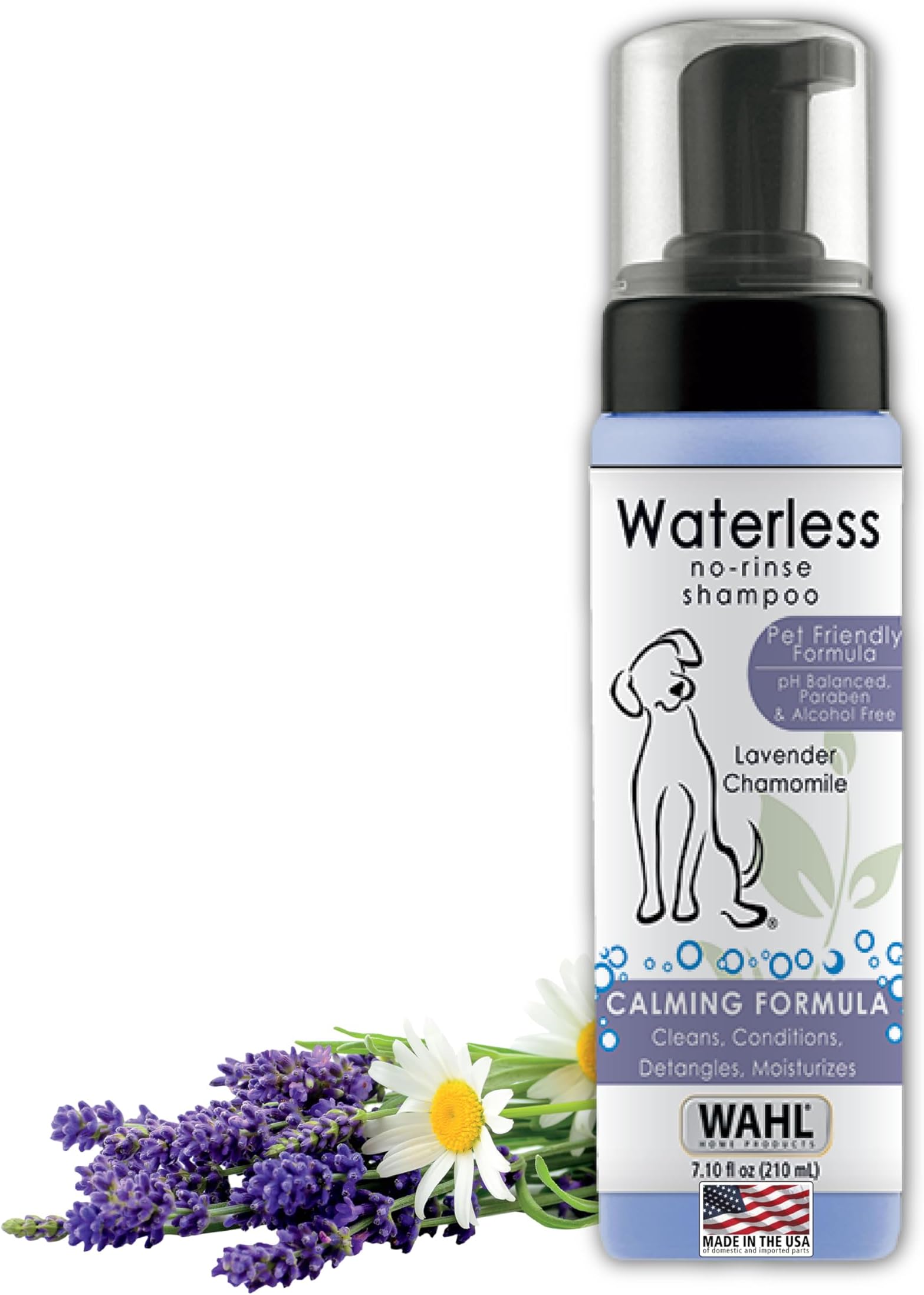 Wahl Pet-Friendly Waterless No Rinse Shampoo for Animals – Lavender & Chamomile for Cleaning, Conditioning, Detangling, Moisturizing Dogs & Cats – 7.1 Oz