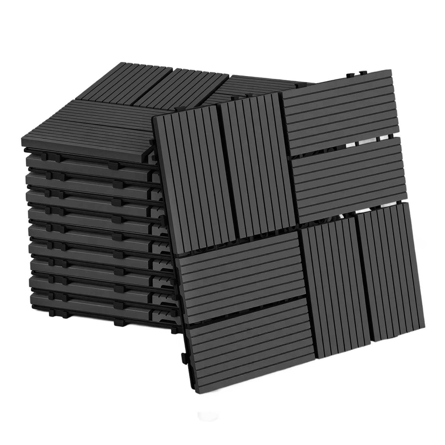Piastrelle WPC 30 x 30 cm, 22 pezzi, 2 m², resistenti alle | Piastrelle per terrazze in WPC con sistema a clic, piastrelle in plastica con drenaggio, per balcone, giardino
