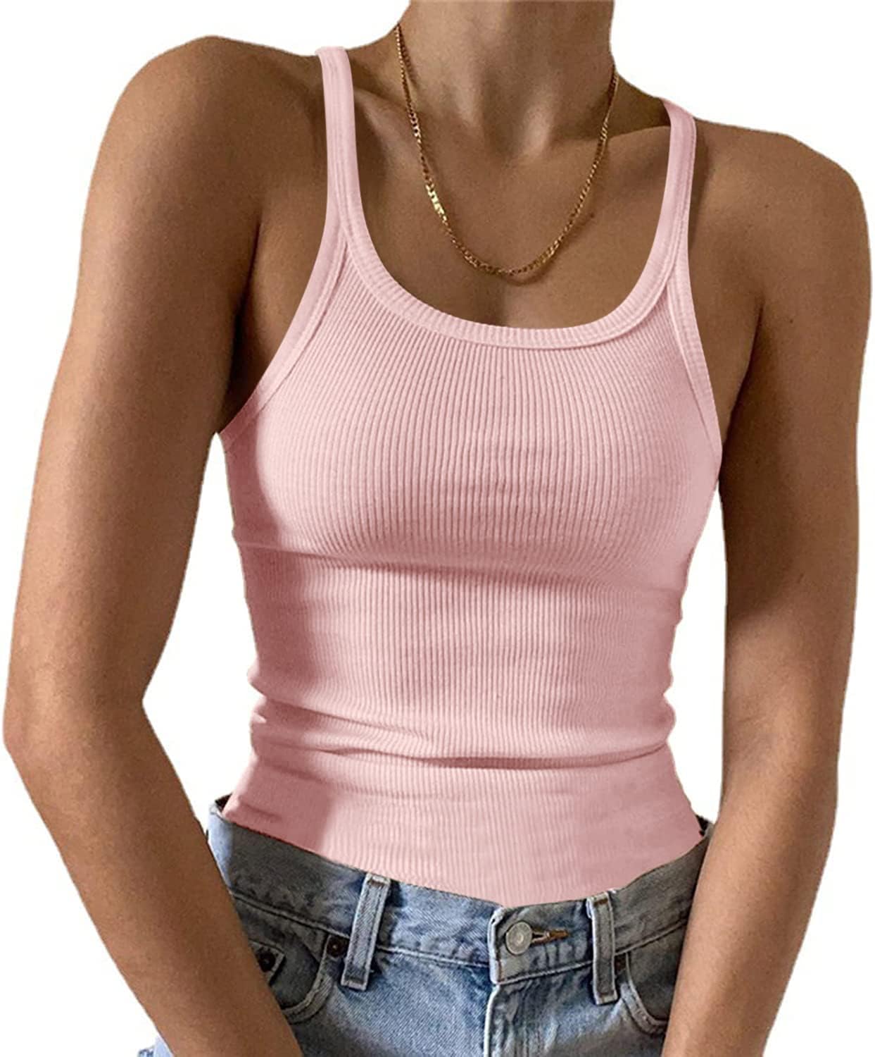Imily Bela Damen Tops Sexy Spaghetti Tank Top mit U-Ausschnitt Basic Sommer Tanktops Slim Fit Ärmellos Oberteile Camisole