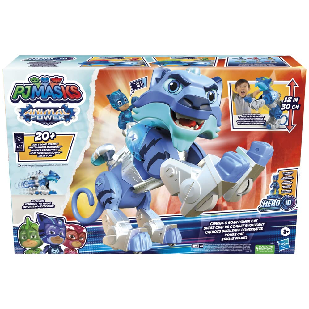 PJ Masks Animal Power Charge and Roar, Power Cat Kleinkindspielzeug, motorisiertes Spielzeug mit über 20 Lichtern und Geräuschen, ab 3 Jahren (French Version)