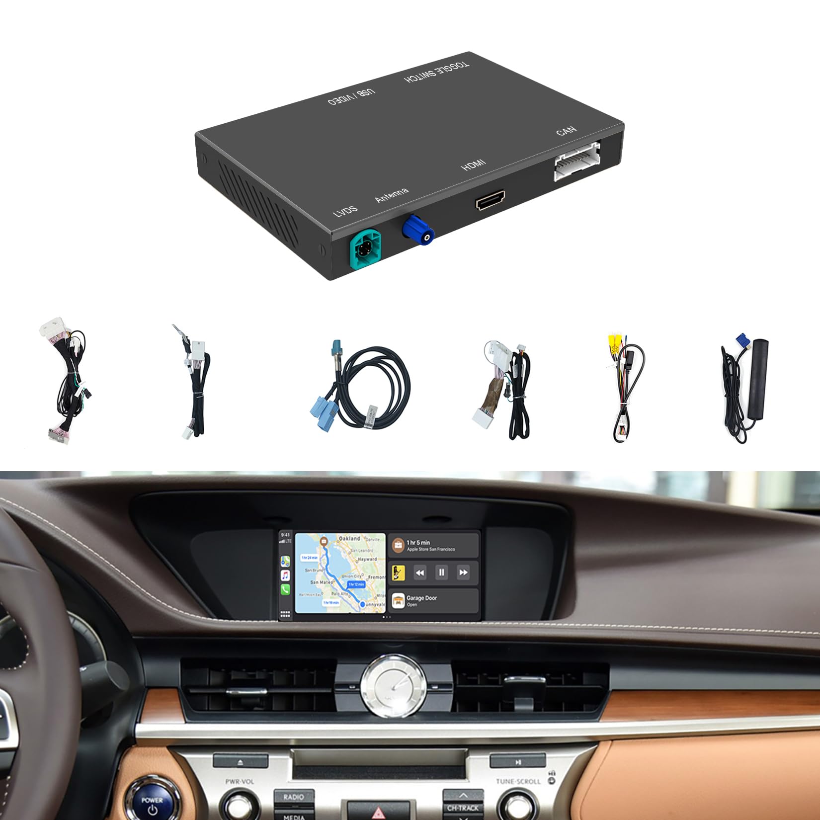Wireless CarPlay + Android Auto + Mirroring Retrofit Module Kit, Compatible with Lexus ES200 ES250 ES260 ES300 ES350 from 2015-2019 Joystick/Small Touchpad Controller Models