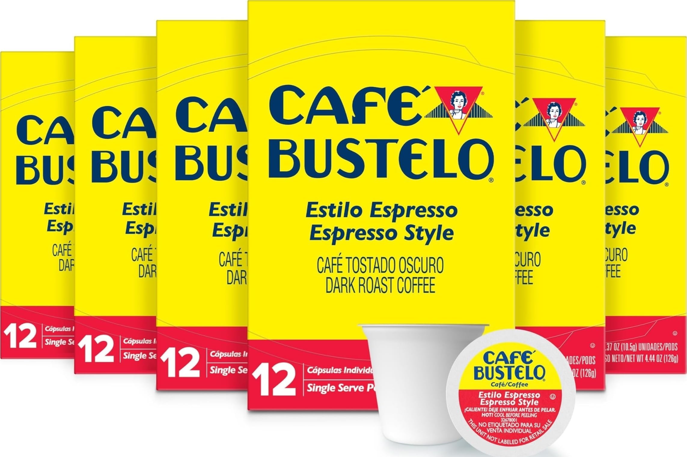 Café Bustelo Espresso Style Dark Roast, Single Serve Coffee Pods, 12 Count (Pack of 6)