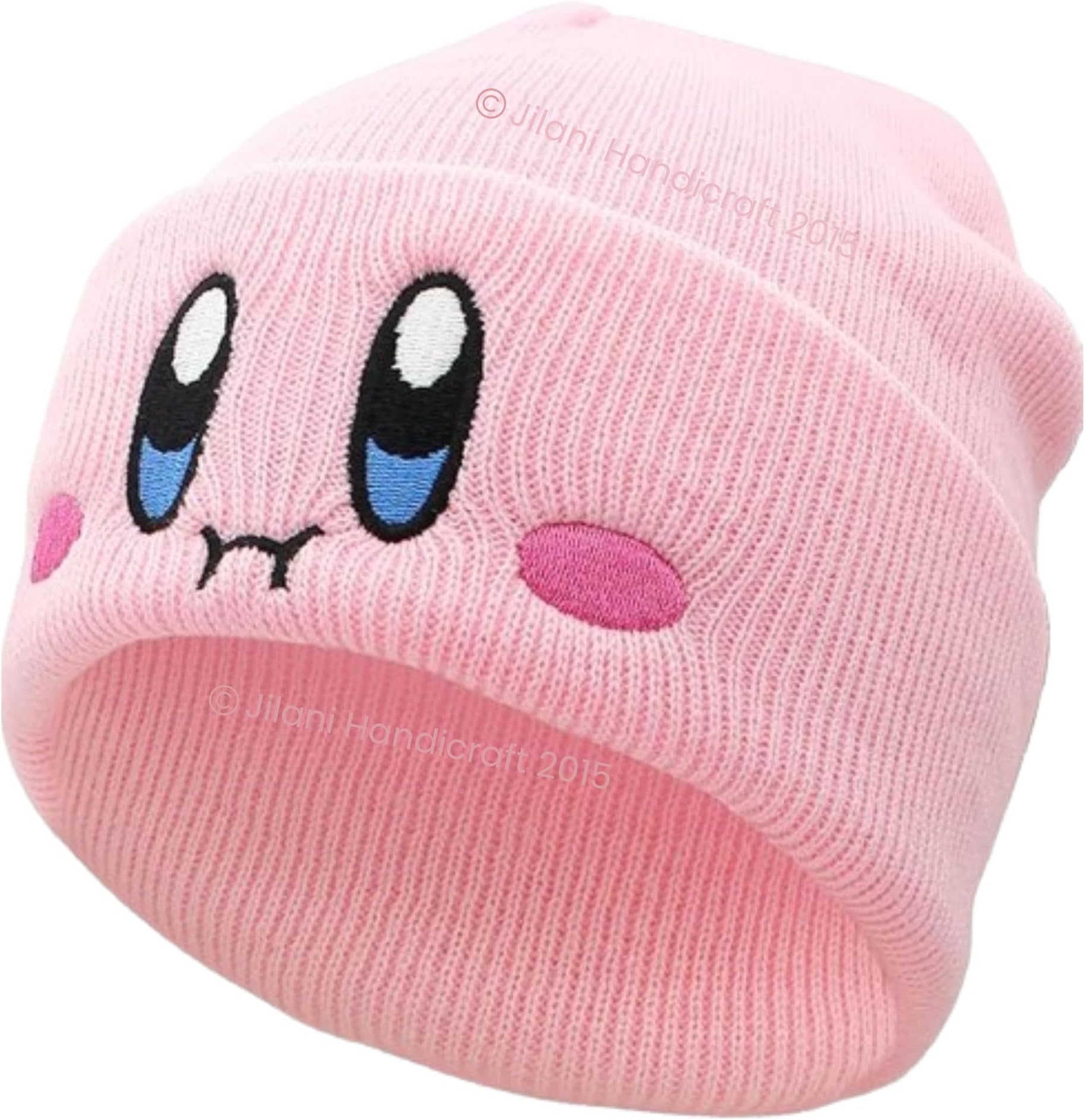 Kid-by Beanie Cute Anime Hat Kawaii Accessories Beanie Slouchy Embroided Face Knit Hats for Adult, Pink, One Size-Medium