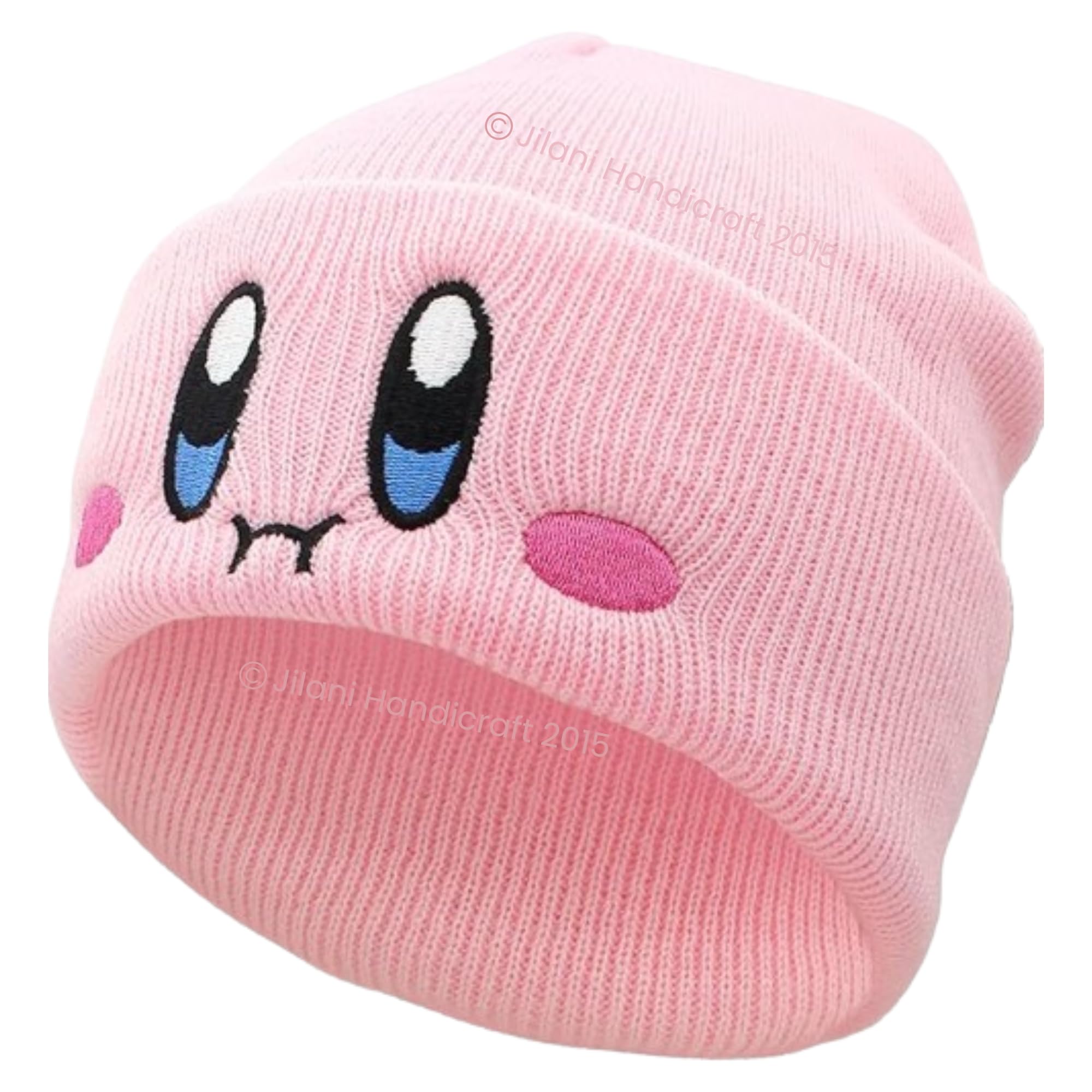 Kid-by Beanie Cute Anime Hat Kawaii Accessories Beanie Slouchy Embroided Face Knit Hats for Adult, Pink, One Size-Medium
