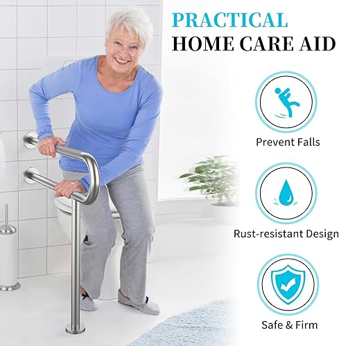 Miniatura 4 de Riel de Soporte para Inodoro 31.3 x 31.5 Pulgadas, Munzong Barra de Agarre Antideslizante de Níquel Cepillado Satinado para Discapacitados