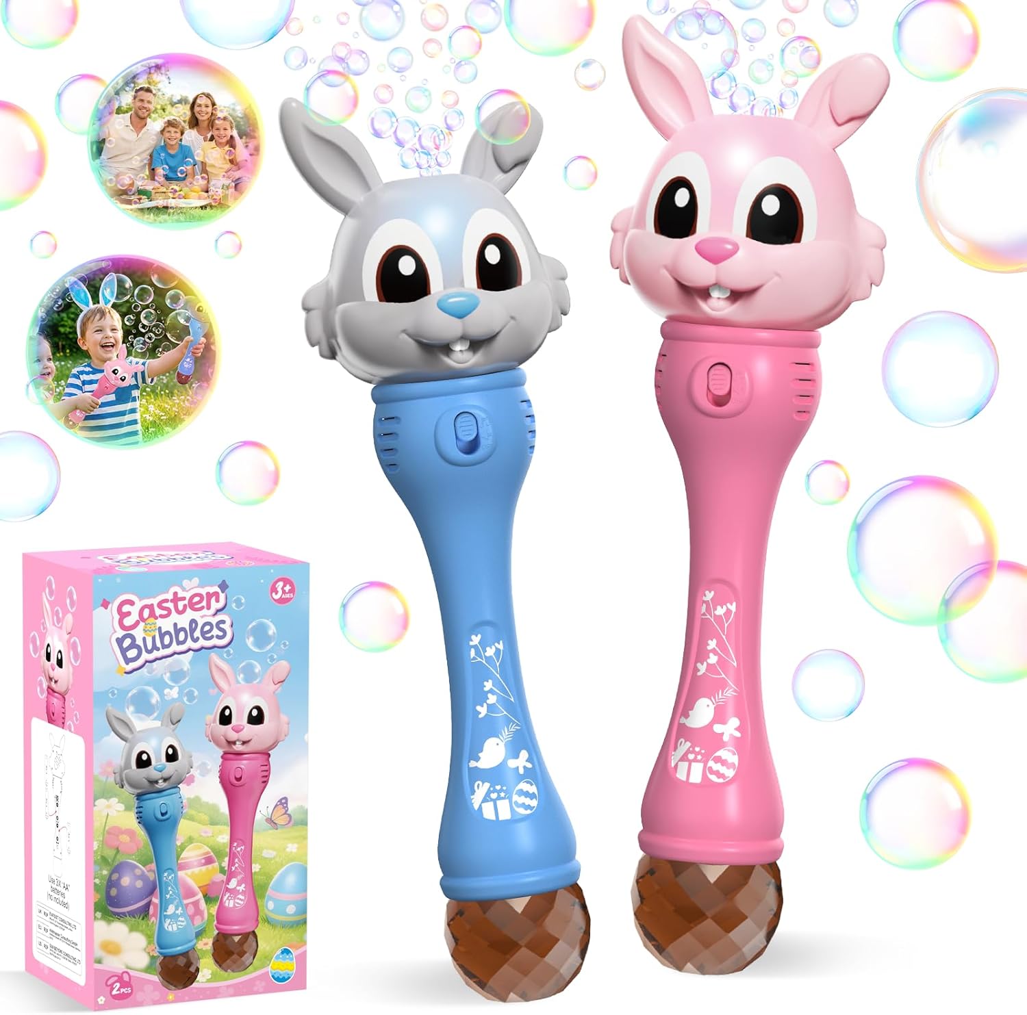 Bubble Machine for Kids, 2 Pack Bunny Bubble Wands, Easter Basket Stuffers for Toddler, Automatic Rabbit Bubble Blower,Outdoor Bubble Toys Easter Gift for Age 3 4 5 6 7 8 Years Old Boys Girls