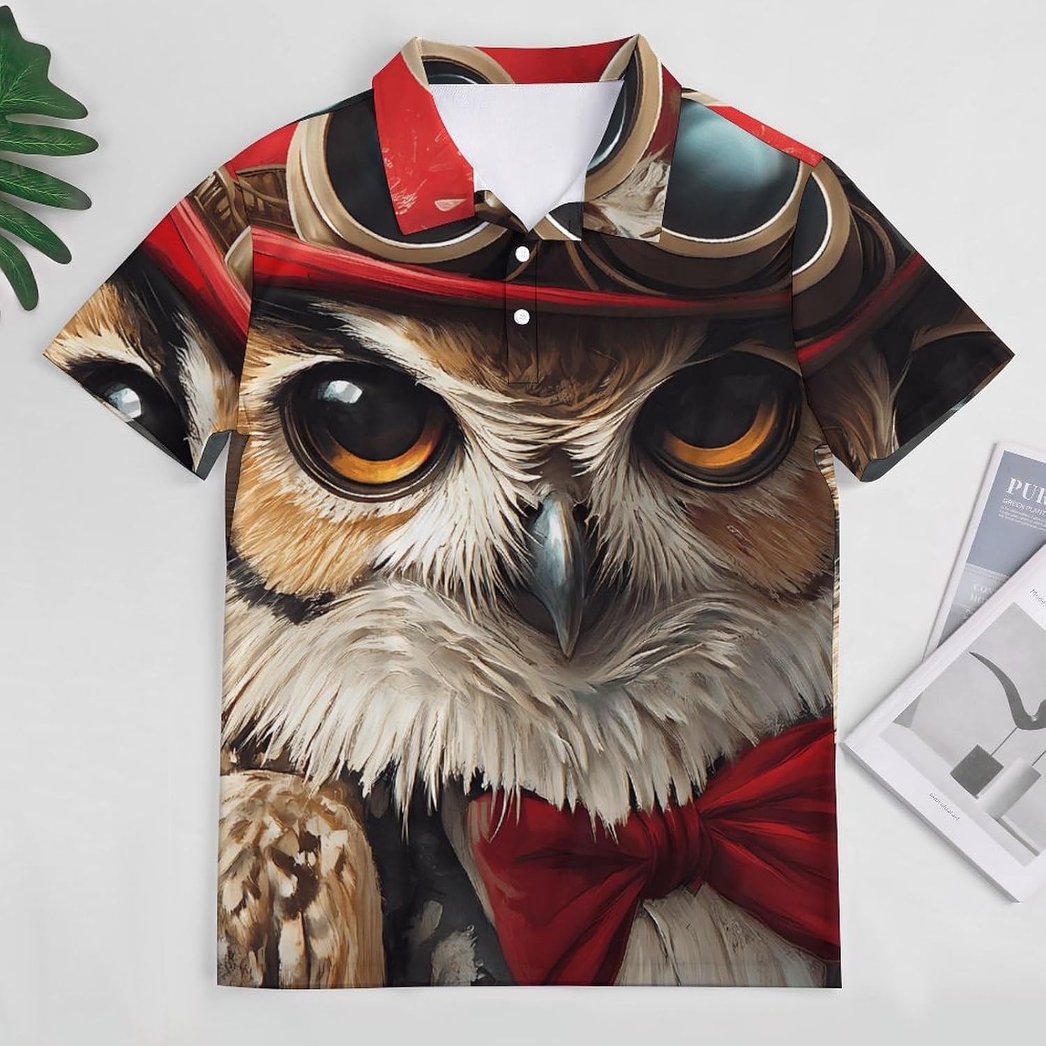 Gentleman Owl with Bowler Hat Men's Polo Golf Shirts Collared T-Shirt | short sleeve,three button,quick dry,machine washable,summer tee top