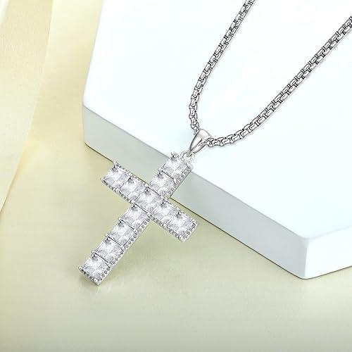 Miniatura 5 de YL Collar de cruz de plata de ley con colgante grande de cruz de circonita crúbica para mujer