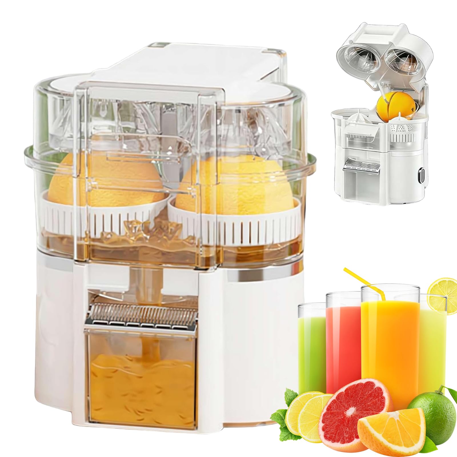 Macchina per Succo di Agrumi Doppia Ricaricabile, Spremiagrumi Elettrico da 600 ml, Affettatrice per Agrumi Incorporata Facile da Pulire per Arancia Limone Pompelmo white