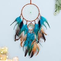 Handmade Blue Tree of Life Dream Catcher with Feathers - WOWDING Traditional Wall Hanging for Bedroom, Kids Room, Home Decor & Gifts