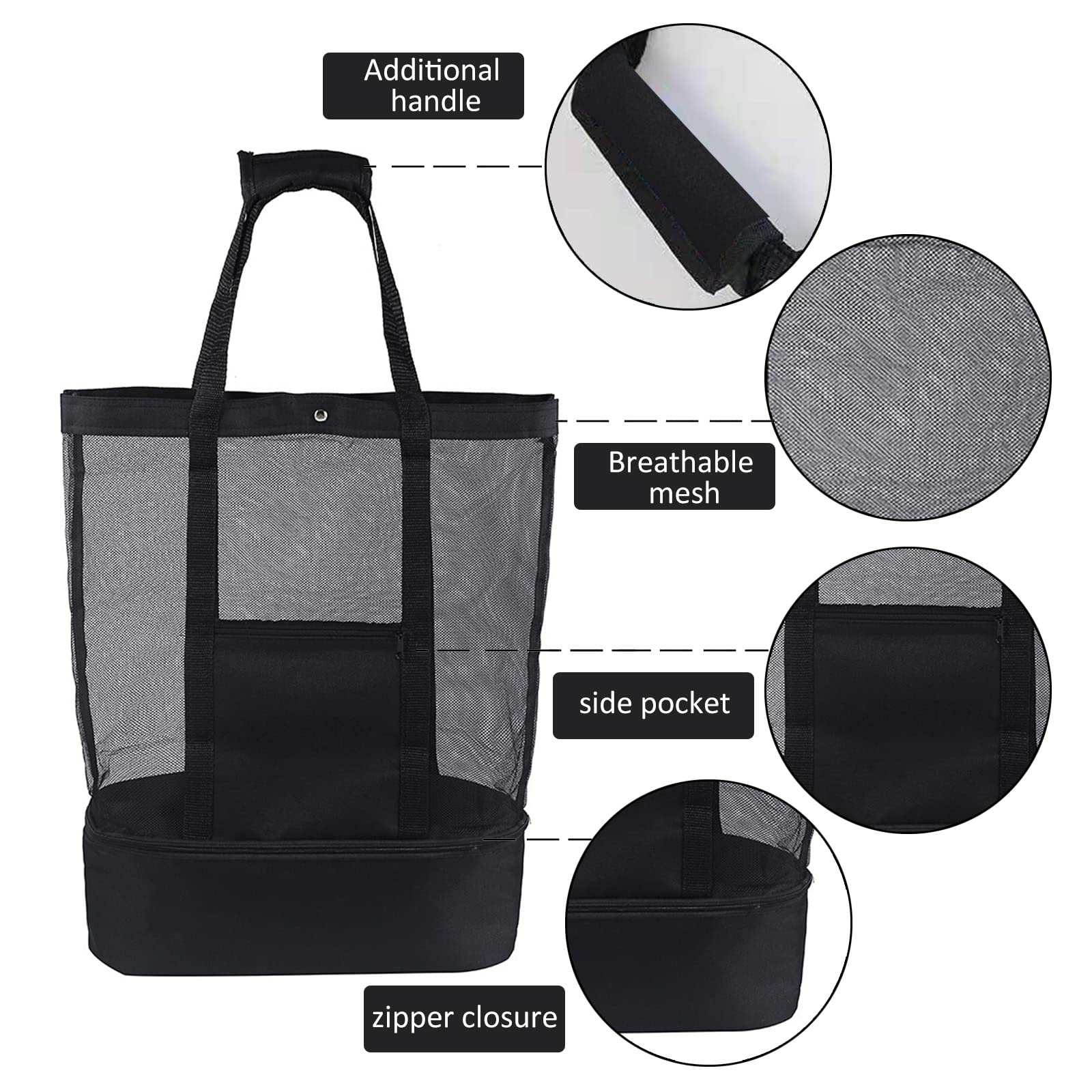 Borsa Spiaggia Grande Impermeabile E Anti-Sabbia – Tracolla Capiente Con Cerniera – Per Viaggi, Palestra E Pic Nic – Include Custodia Protettiva Per Cellulare - 2