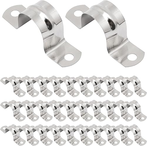 Abrazadera de conducto M25 (1 pulgada), 32 piezas, correa de acero inoxidable de 2 agujeros, soporte en U, abrazadera de correa rígida para tuberías