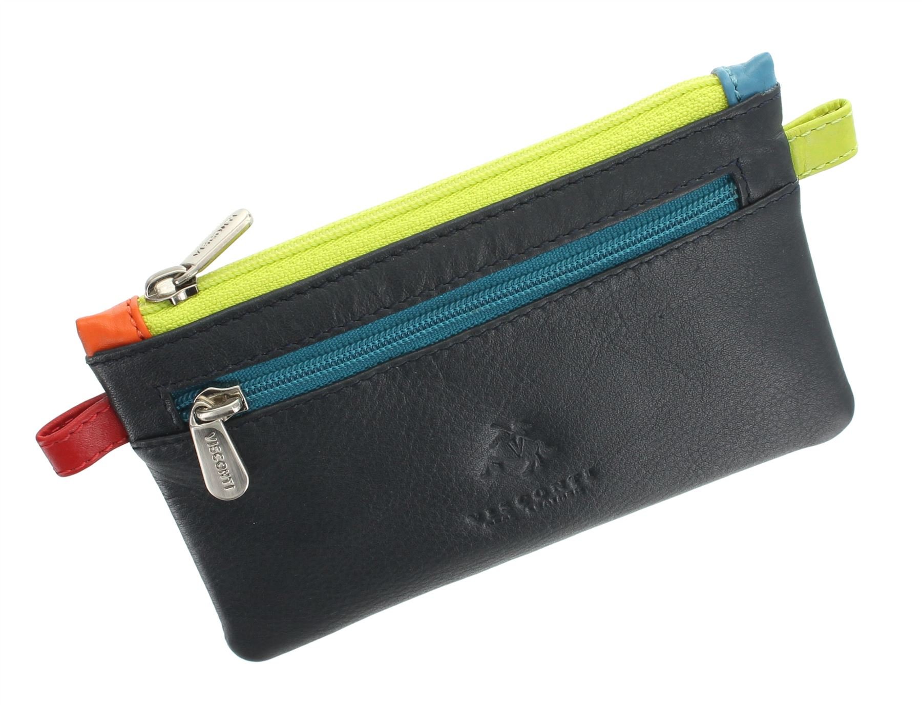 Visconti CORA Porte-Monnaie pour Pièces en Cuir avec Zip Supérieur et Porte-clé CP2 Marine Multi
