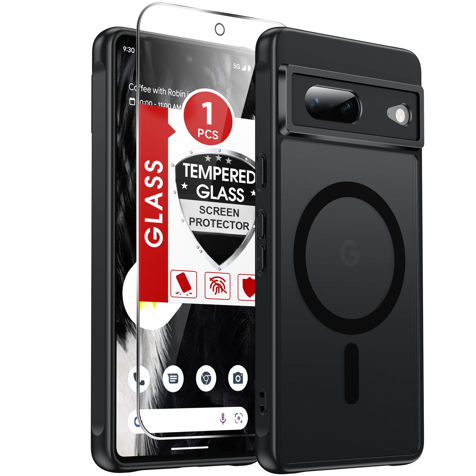 LeYi for Google Pixel-7 Case [MagSafe Fit] Thin Matte Translucent, Black Black Pixel 7 (6.3 Inch)