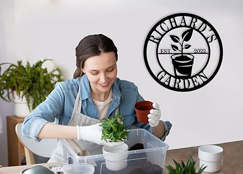 Miniatura 2 de Letrero de metal personalizado para jardín, decoración de pared al aire libre, arte de pared con apellido familiar, letrero de vegetal, letrero de