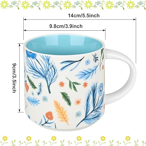 Miniatura 2 de Yoiemivy Juego de 4 tazas de café de cerámica, tazas grandes de flores de primavera de 16 onzas, tazas de café florales vintage con asas, bonita