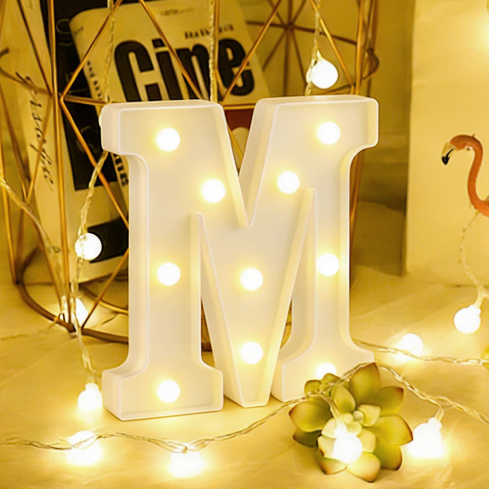 Luci a LED con lettere alfabeto, lettera luminosa a LED con luce bianca calda e fredda, LE-D lettera illuminazione luci notturne decorazione (M)