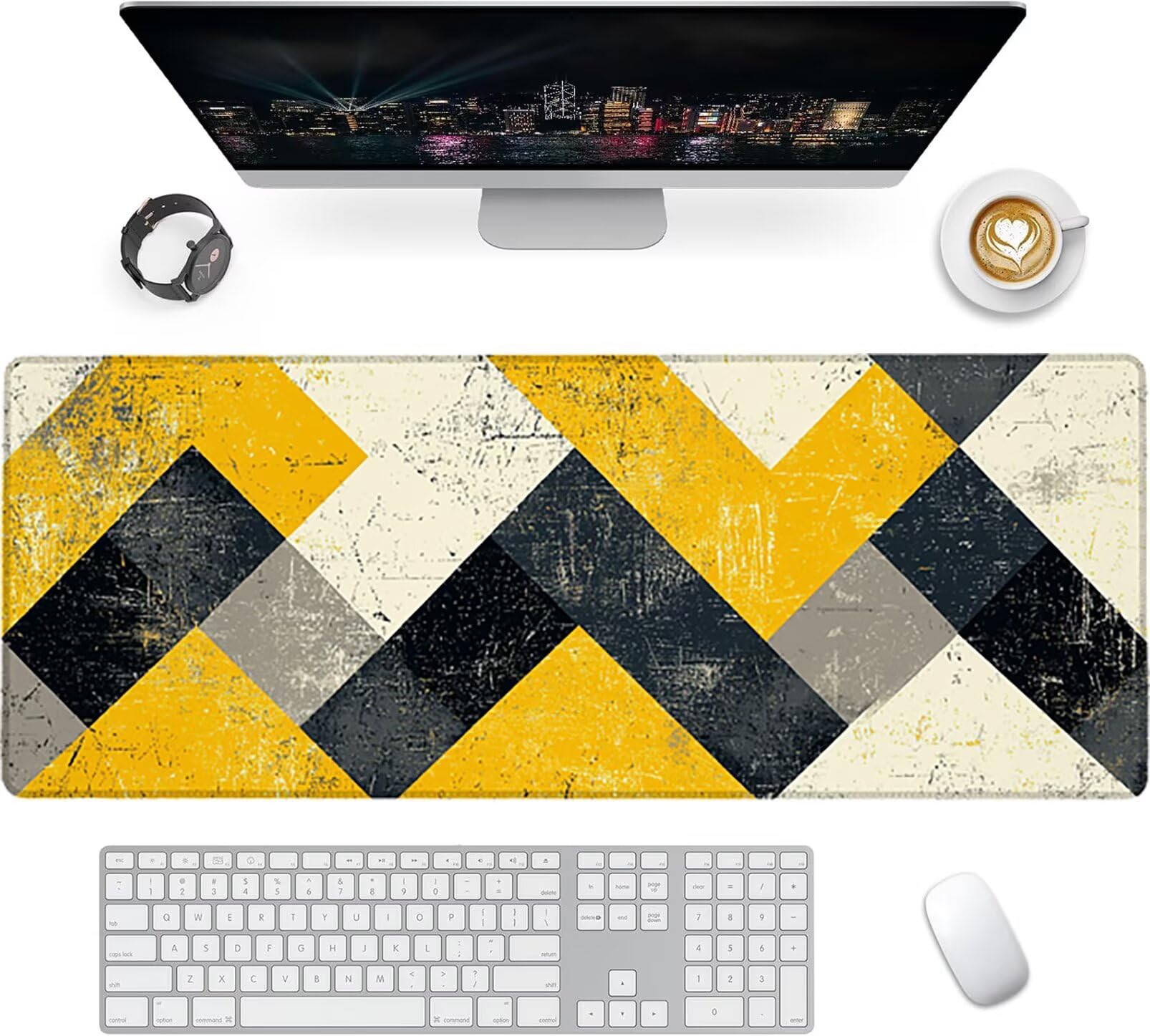 Lpfieonn Retro Schreibtischunterlage XXL, Beige Schreibtischunterlagen Großes, Gaming Mousepad XXL mit ernähter Rand und Rutschfeste Gummibasis, Desk Mat für PC/Laptop/Mausa 120x60cm PF-3276