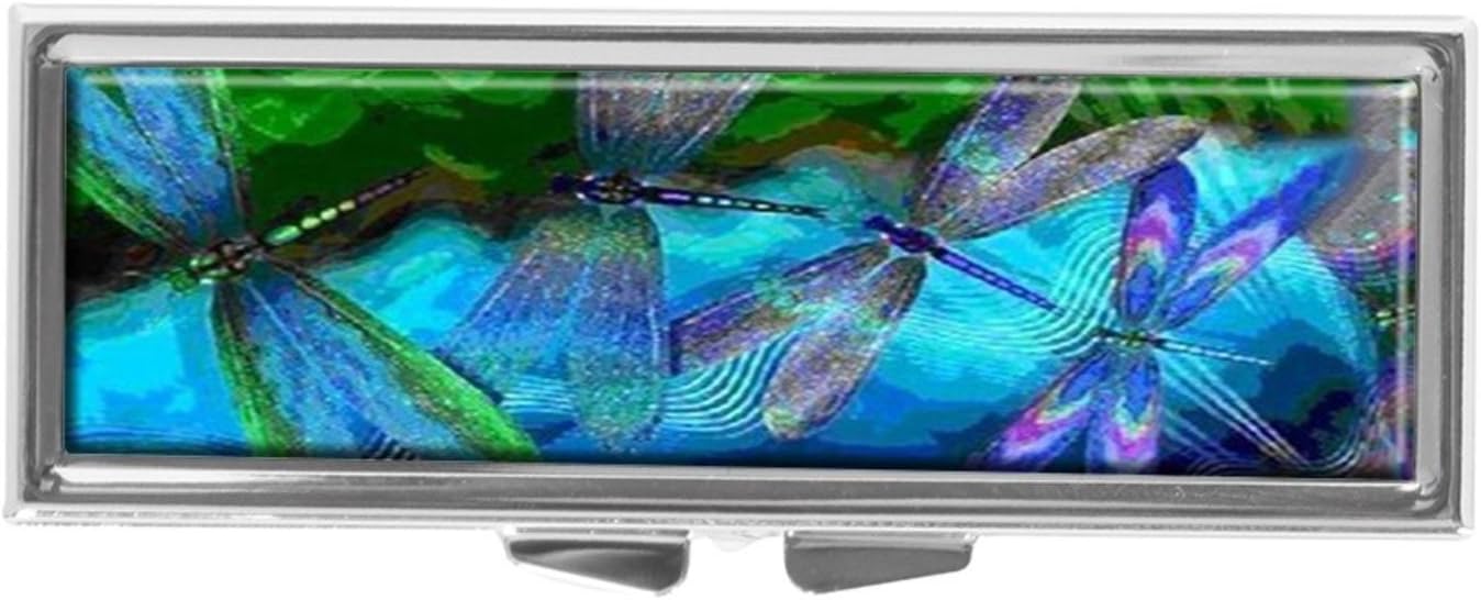 Dragonfly Vintage Pill Box for Purse or Pocket Pill Case Decorative Boxes Gift Box Pill Organizer for Travel Pill Box