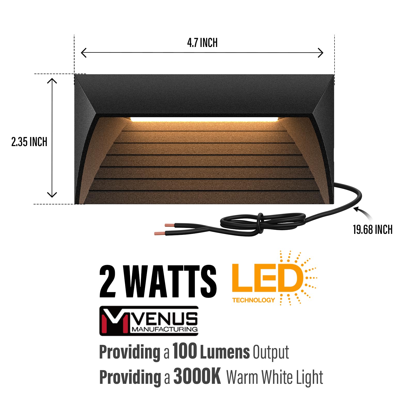 DAKASON Low Voltage LED Step Lights, 12-24V AC/DC, 3.5W Aluminum Horizontal Stair Lights, 3 CCT (3000K/4000K/5000K), Outdoor Landscape & Deck Lighting, 4-Pack