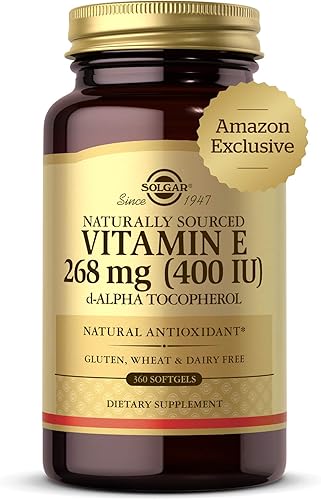 Solgar Vitamina E 268 mg (400 UI), 360 cápsulas blandas alfa - Antioxidante natural, apoyo para la piel y el sistema inmunológico - Vitamina E de