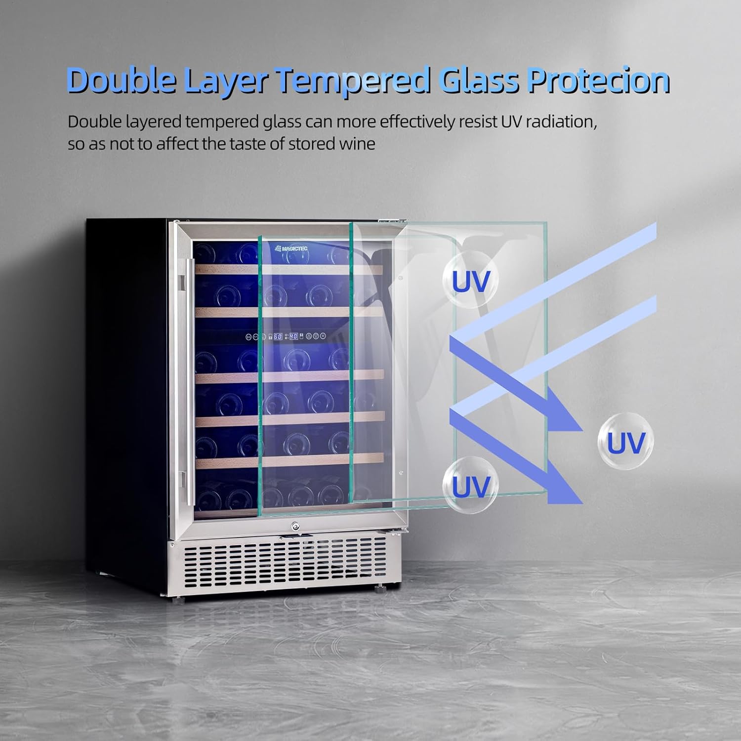 magictec Wine Fridge Under Counter 24 inch,46 Bottles,Dual Zone Wine cooler refrigerators Free Standing, Built-In Wine Fridge with Lock,Stainless Steel Handle,For Home Office Bar