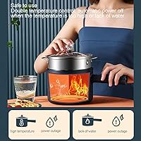 Vista 8 de Olla caliente eléctrica, cocina rápida de fideos de 1.8 litros, cocina eléctrica, olla de cocina multifuncional, sartén, mini vapor, cacerola Azul