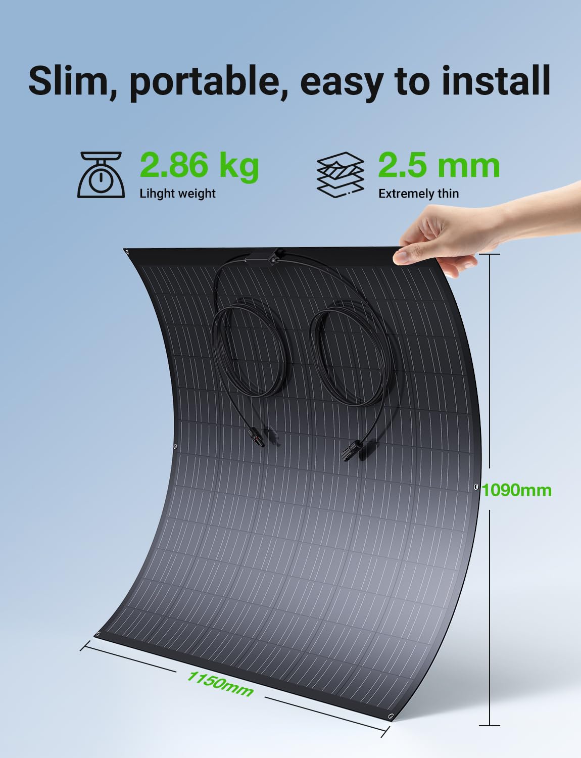 Pannello Solare Flessibile 480W, Kit 2x240W, Celle Mono 182, Impermeabile IP67, Modulo Fotovoltaico per Camper, Campeggio, Barca