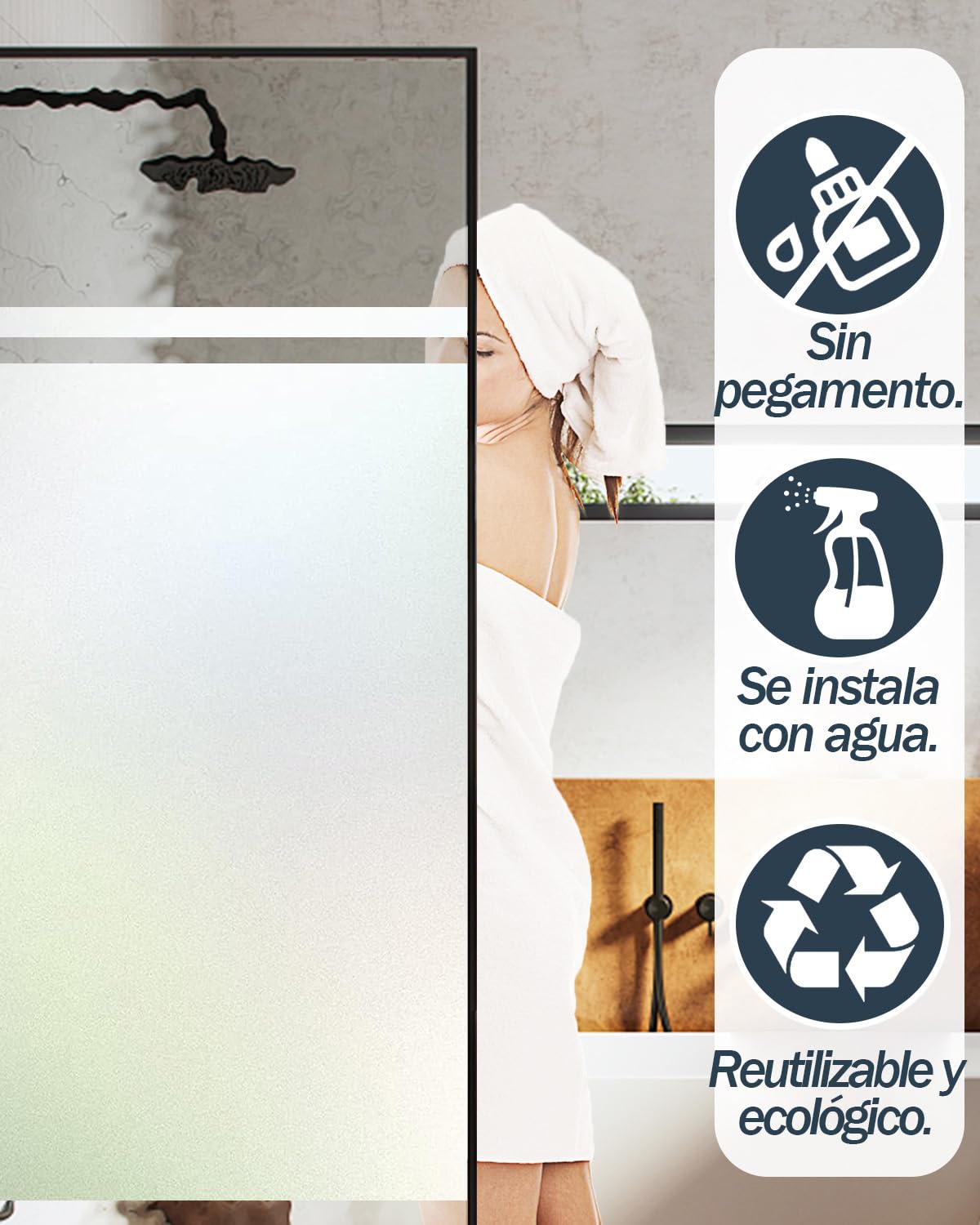 Película de Privacidad para Vidrios Esmerilados - Incluye Herramientas de Instalación, Adhesivo Estático, Control de Calor, Ideal para Puertas de Baño u Oficina en Casa (Mate, 90x400cm)