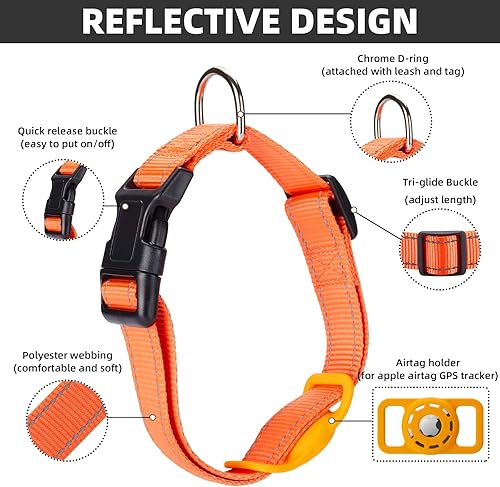 Miniatura 7 de Collar reflectante AirTag para perro, compatible con Apple AirTag, collar de nailon para cachorros y gatos con soporte de silicona AirTag para