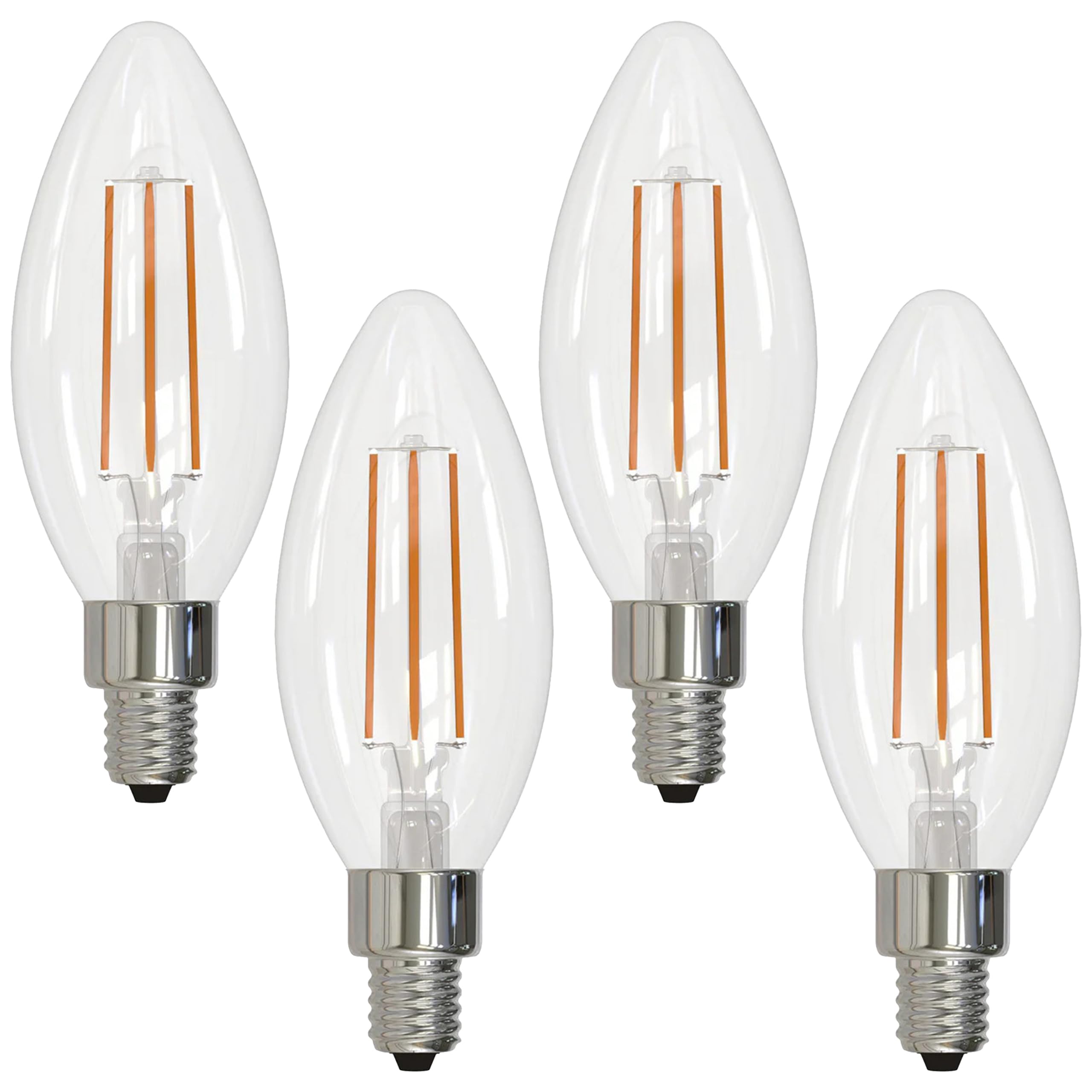OHLECTRIC 4W LED Filament Candelabra Bulb 4-Pack 40W Equivalent E12 Candelabra Base 2700K Warm White Clear Filament Dimmable
