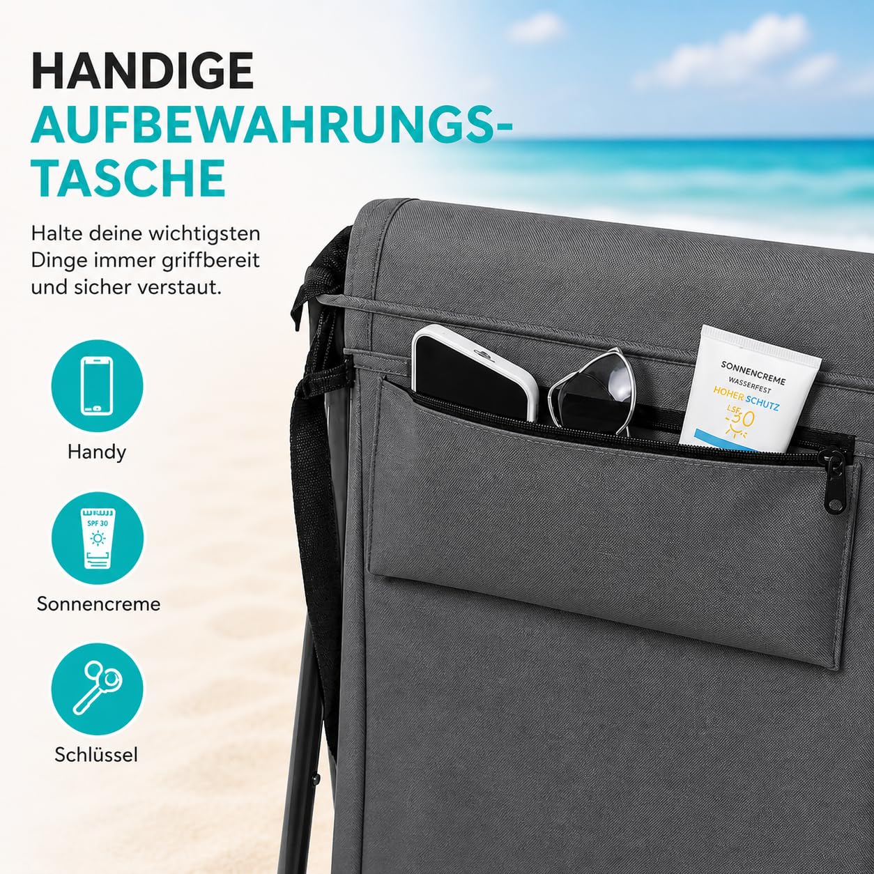 Intimo Living 2er Set Strandliege klappbar leicht – Bequeme Strandmatte mit Rückenlehne – Strandliege faltbar leicht mit Tasche – Verstellbarer Liegestuhl für Strand & Freibad (Grau, 152x51cm)