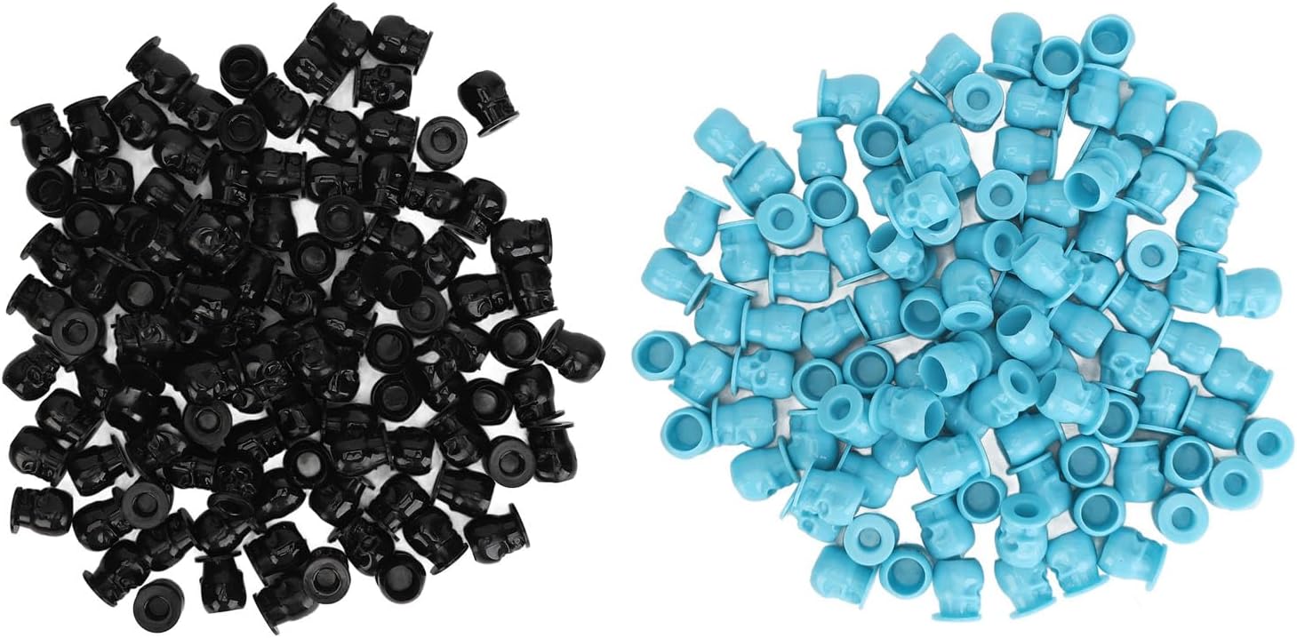 400pcs Disposable Ink Cups, Skull Shaped Flat Bottom Thickened Inner Wall Color Pigment Cups in Black and Blue for Microblading and Tattooing