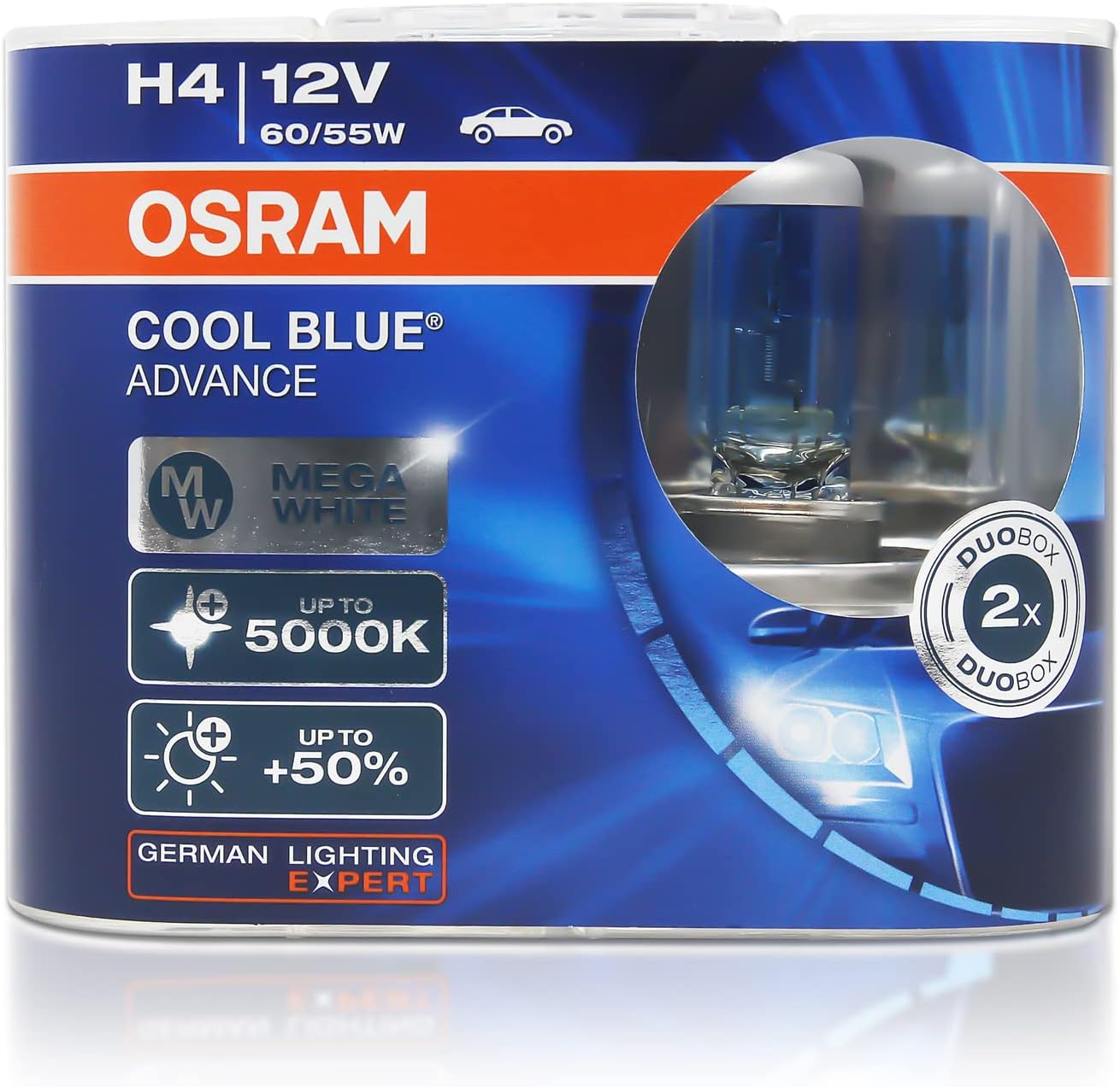 H4 9003 12V 60/55W 5000K 62193CBA Cool Blue Advance Hi/lo Beam Halogen Headlight 2X