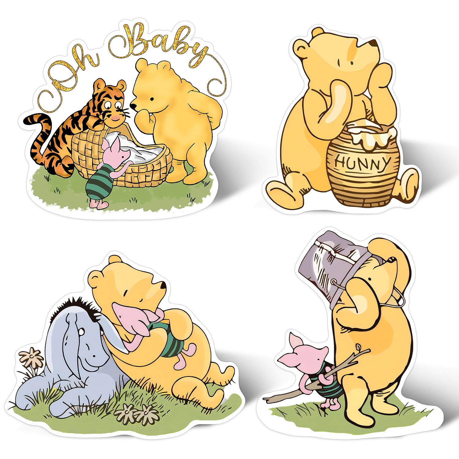 4 Pcs Winnie Cutouts Large with Stand Yard Sign, Winnie Baby Shower Decorations, Winnie Birthday Baby Shower Yard Sign for Outdoor Ground Lawn Decoration