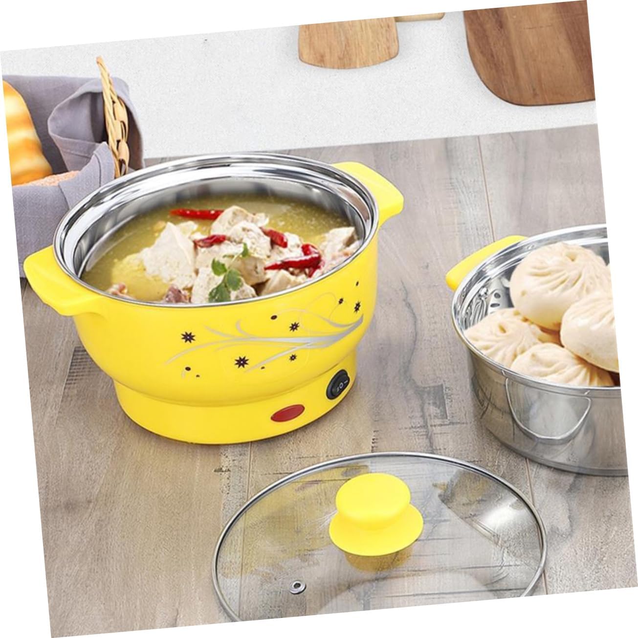 LIFKOME Stainless Steel Steamer Pot Electric Cooking Pot Pressure Cooker Double Layers for Home Kitchen Office
