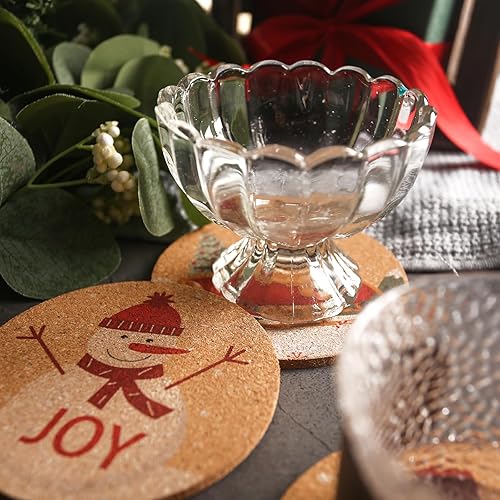 Miniatura 7 de HANSGO 12 posavasos de corcho de Navidad, tapete de corcho de madera para bebidas, fiesta de Navidad, mesa de cocina en el hogar