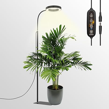 GLOWRIUM GLOWRIUM Grow Lights for Indoor Plants, Full Spectrum LED Grow Light Floor Lamp with Stand Adjustable Height and Angle, Black Plant Light with 3/9/12H Grow Light Timer (Black, 20W)