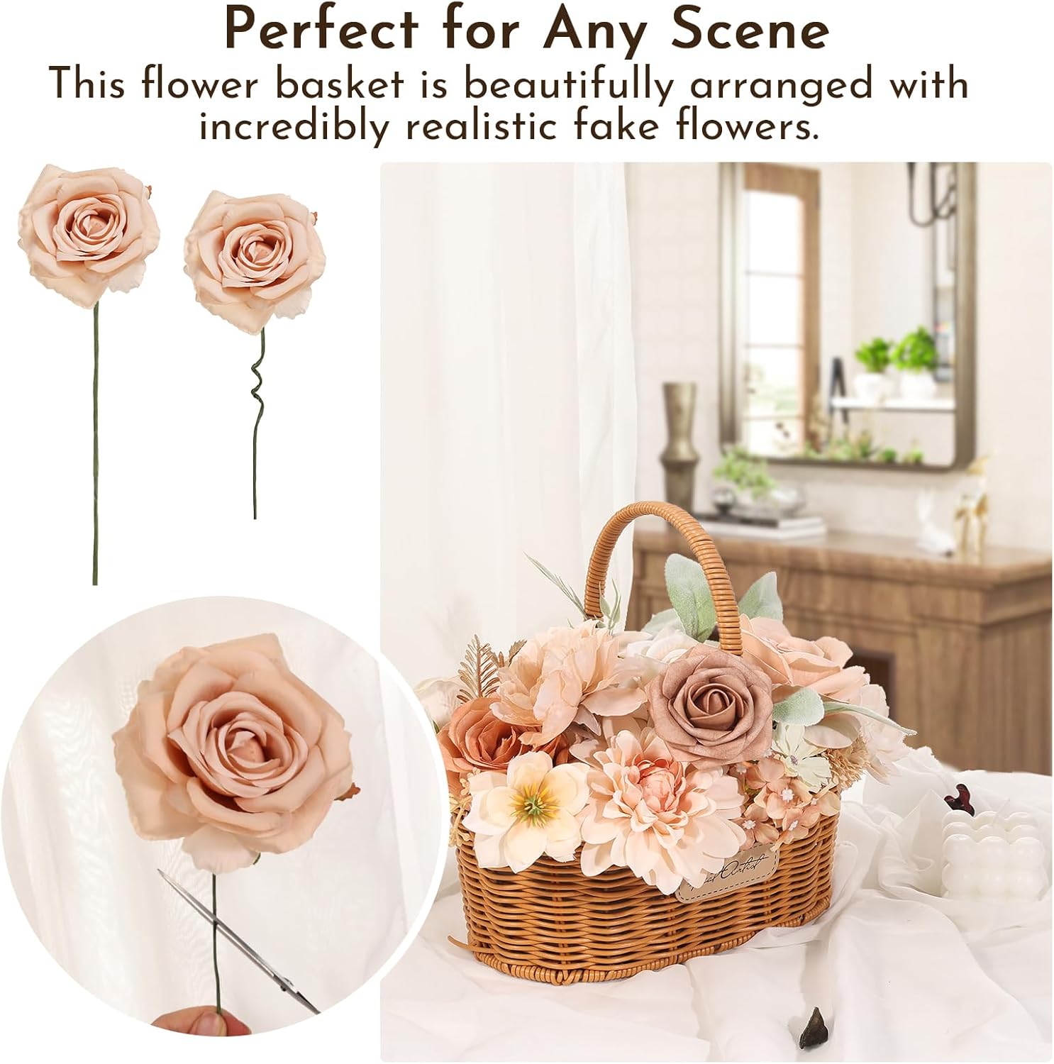 Artificial Flowers Combo Box Set Fake Flowers with Stems Artificial Bouquet Flowers for Wedding Centerpieces Arrangements Baby Shower Party Home Decor
