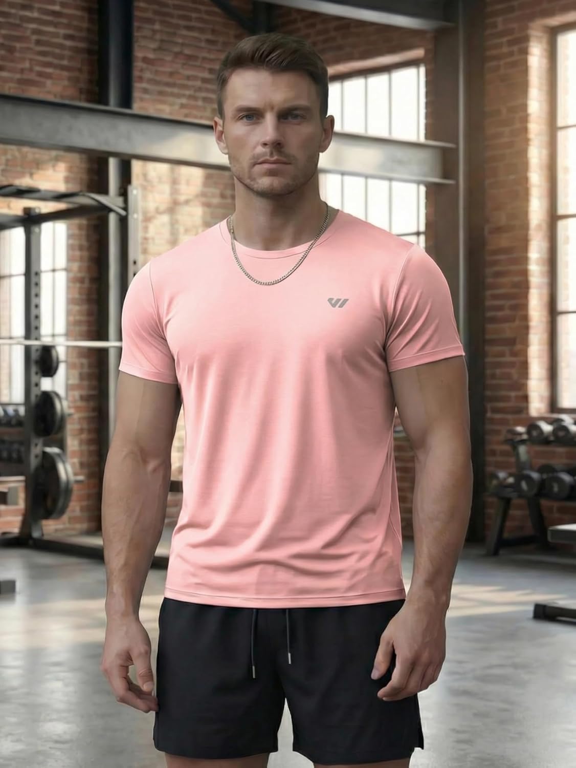 Men's Ice-Silk Cooling T-Shirt, Soft Pink 81% Nylon Running Tee, High Stretch Breathable Mesh Gym Top - Quick Dry