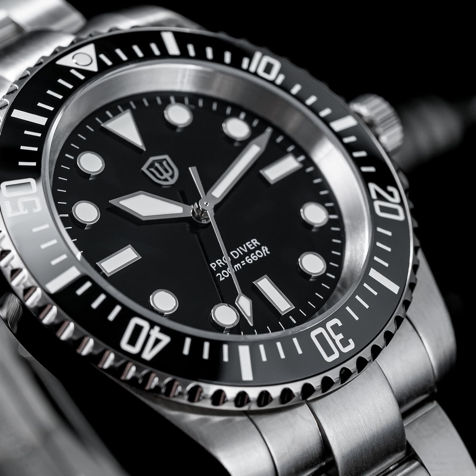 watchdives Professionelle Taucheruhr, WD1680Q V2 Japan VH31 Sweep Second Quarz Armbanduhr 40mm Saphirglas Uhr 200m wasserdichte Leuchtende Analoguhr