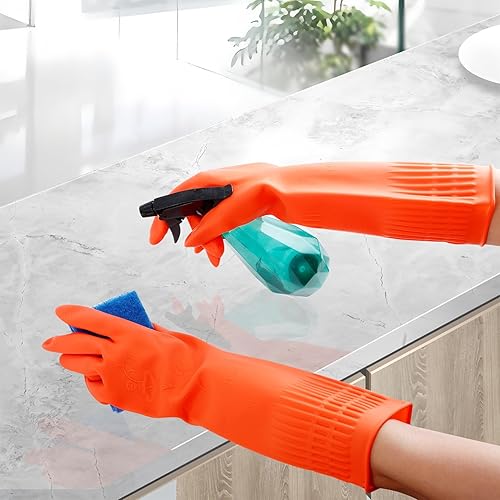 Miniatura 6 de 3 pares de guantes de goma para lavar platos, guantes de limpieza de goma, guantes de cocina reutilizables para el hogar, impermeables