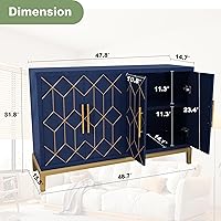 Vista 2 de HLR 48" Accent Cabinet with 4 Doors and Shelves, Modern Credenza Storage Cabinet with Gold Trim, Sideboard Buffet for Living Room, Kitchen, Dining
