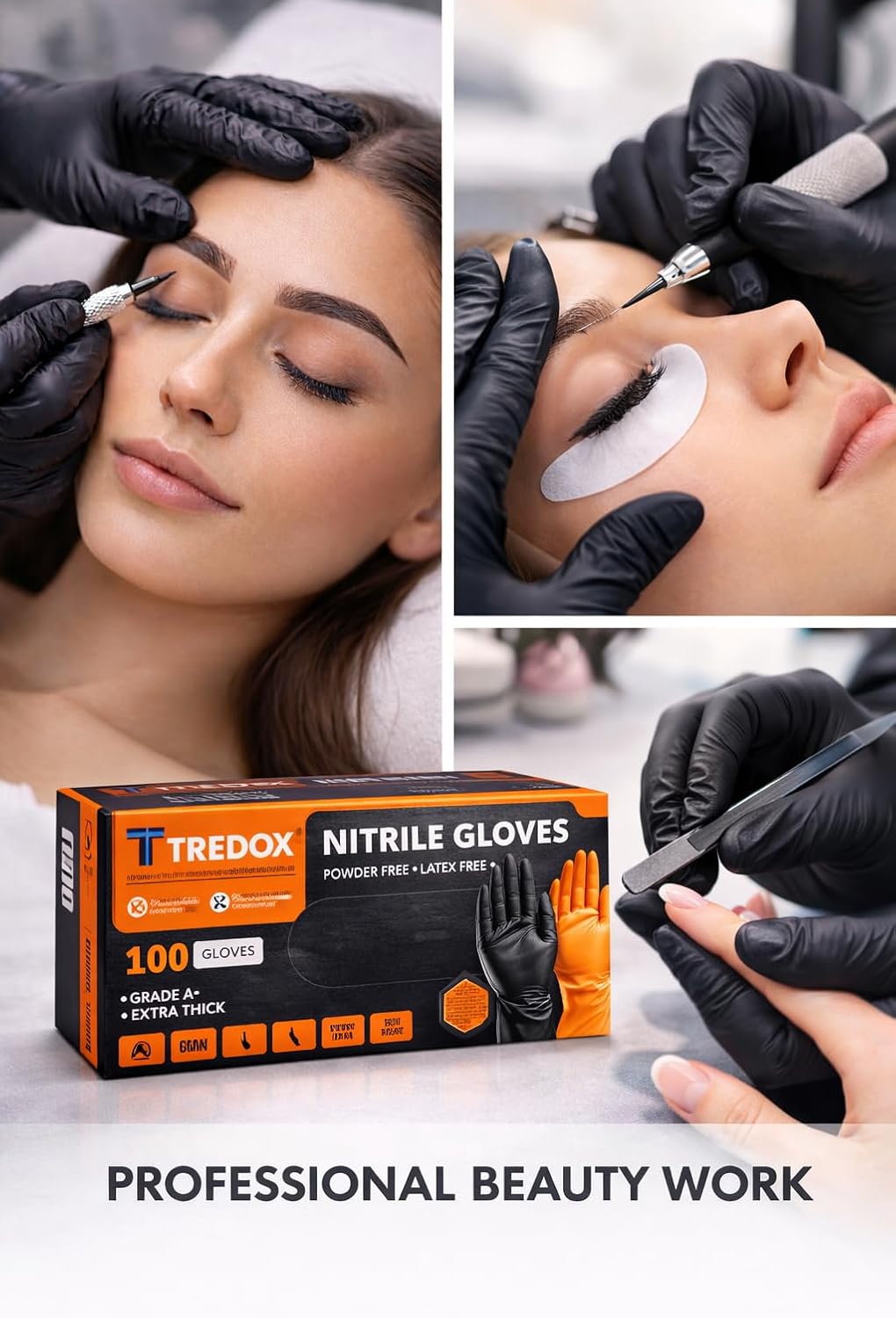 Heavy Duty Black Industrial Nitrile Gloves, 8-mil M, L, and XL Box of 100, Latex Free