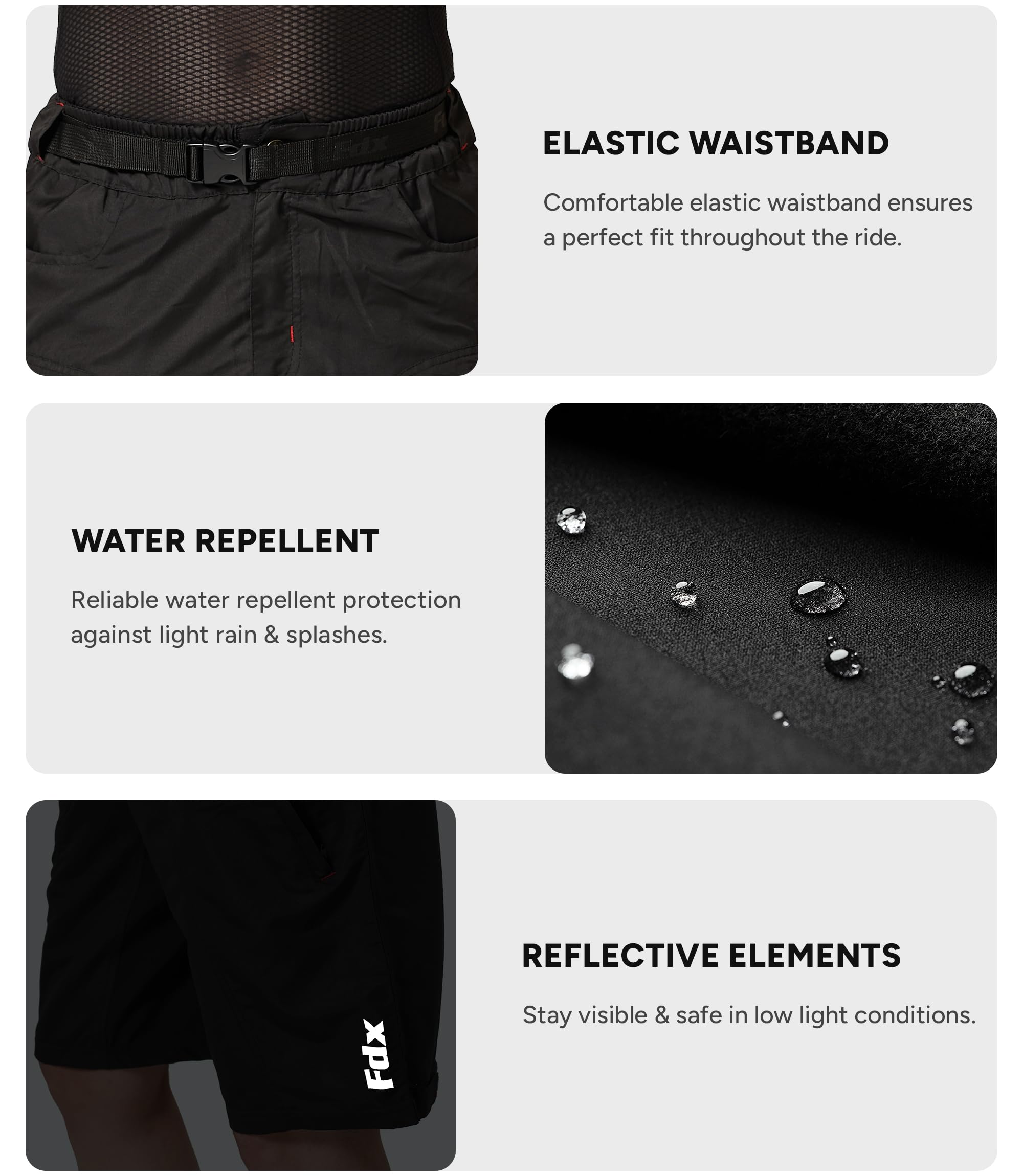 FDX Pantaloncini da mountain bike da uomo, leggeri, con fodera interna imbottita rimovibile, traspiranti, ad asciugatura rapida, con tasche cargo, per allenamento sportivo