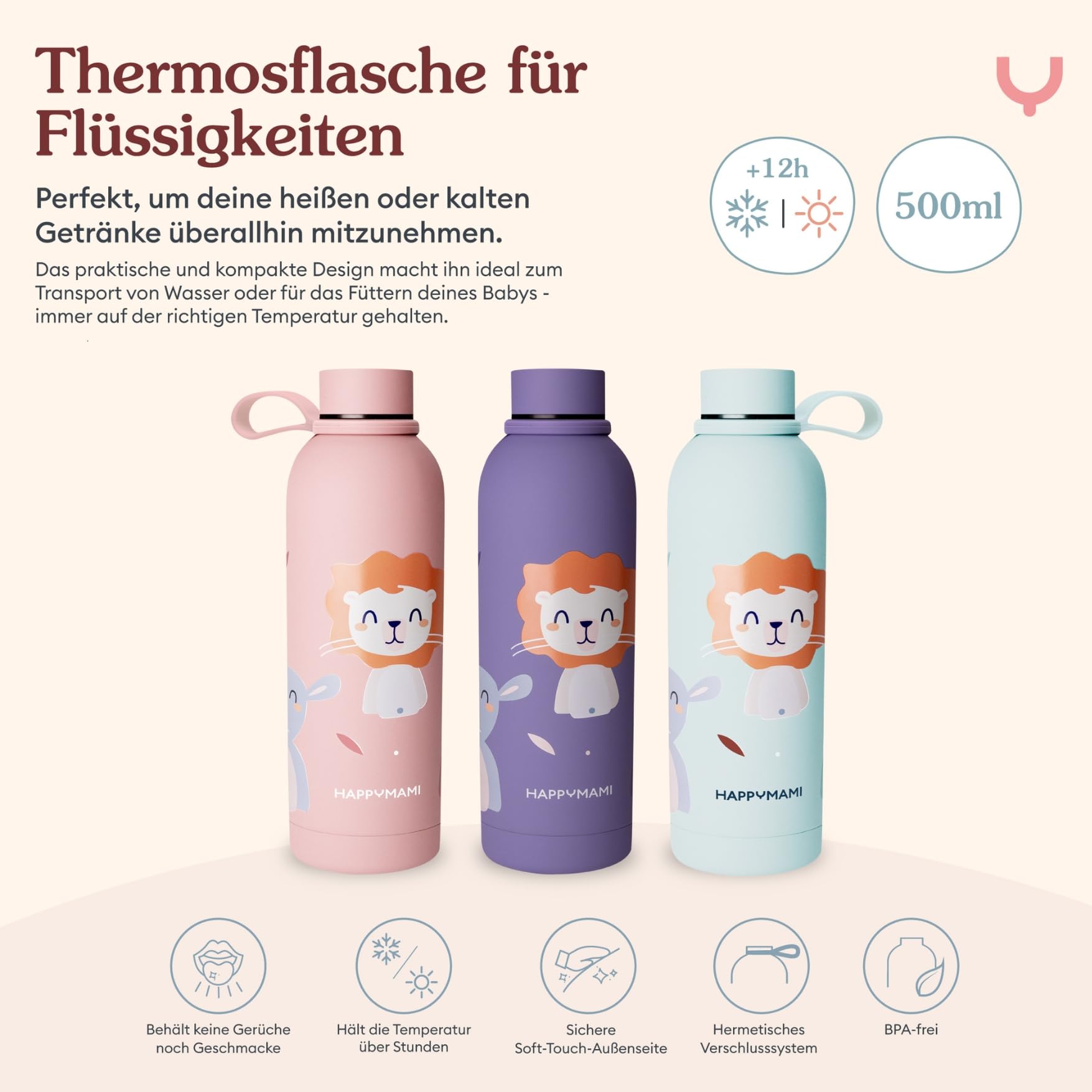 Happymami,Set aus personalisierbarer Babyflasche in Brustform + Thermosflasche für Flüssigkeiten, Fütterungsset für dein Baby,BPA-frei, mit doppeltem Anti-Kolik-System