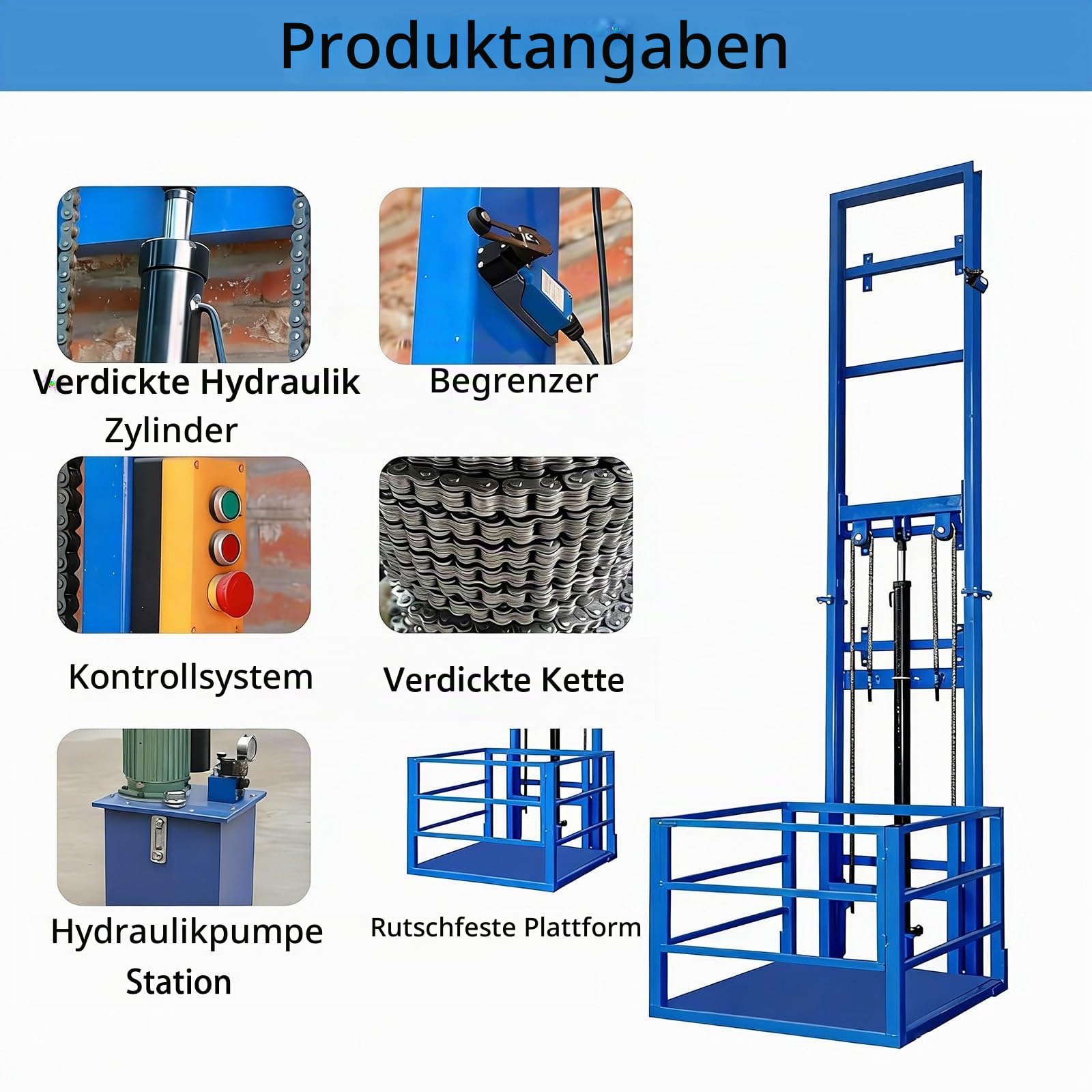 Hydraulische Hebebühne mit verstellbarer Höhe, wandmontierter Lastenaufzug für Garagen, Lager und Häuser